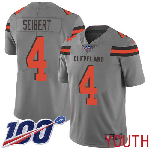 Cleveland Browns Austin Seibert Youth Gray Limited Jersey #4 NFL Football 100th Season Inverted Legend